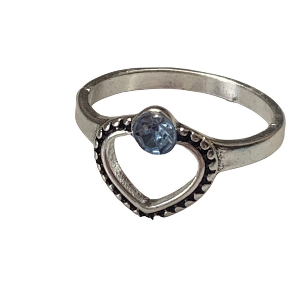 Light Blue Rhinestone & Silver Plated Heart Knuckle Ring Woman’s Girls Jewelry - Picture 7 of 9